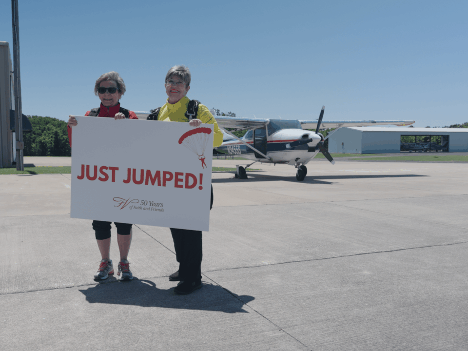 Three Friendship Village residents go skydiving at Skydive STL